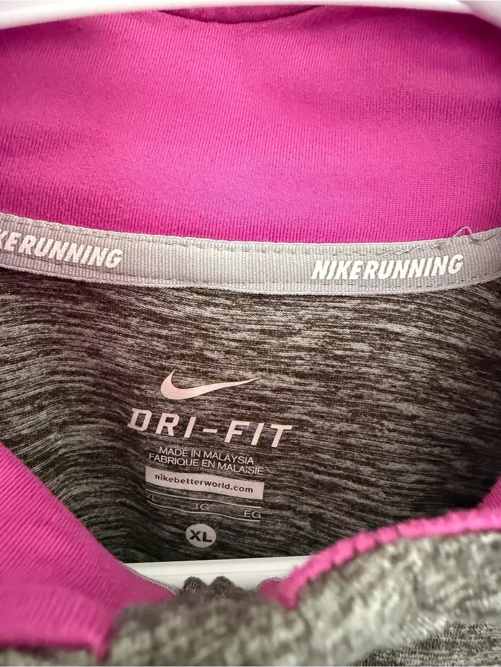 Womens NIKE ELEMENT Dri-Fit 1/4 Zip Pullover Running Top Size XL Grey/Pink